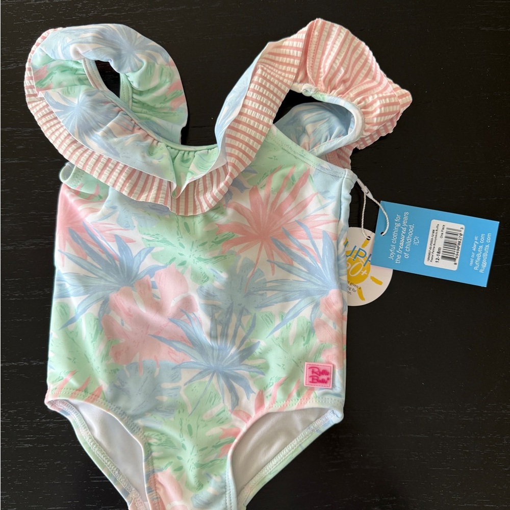 Ruffle Butts Pastel Palm Kids Swim One Piece